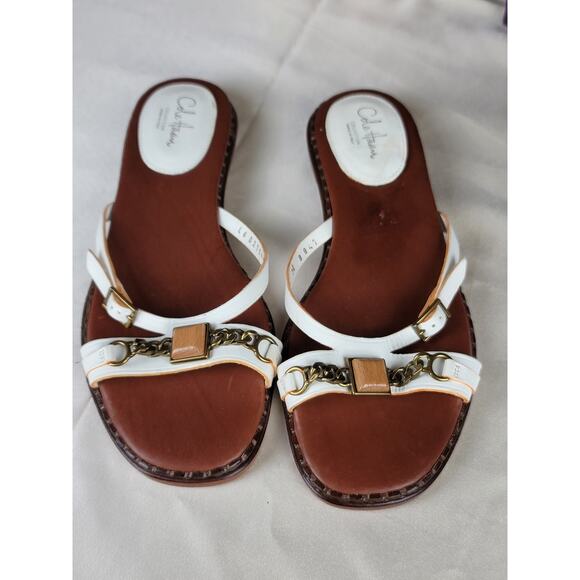 Cole‎ Haan Collection White Leather Horsebit Slide Sandals Women's Size 7.5B - Picture 1 of 8